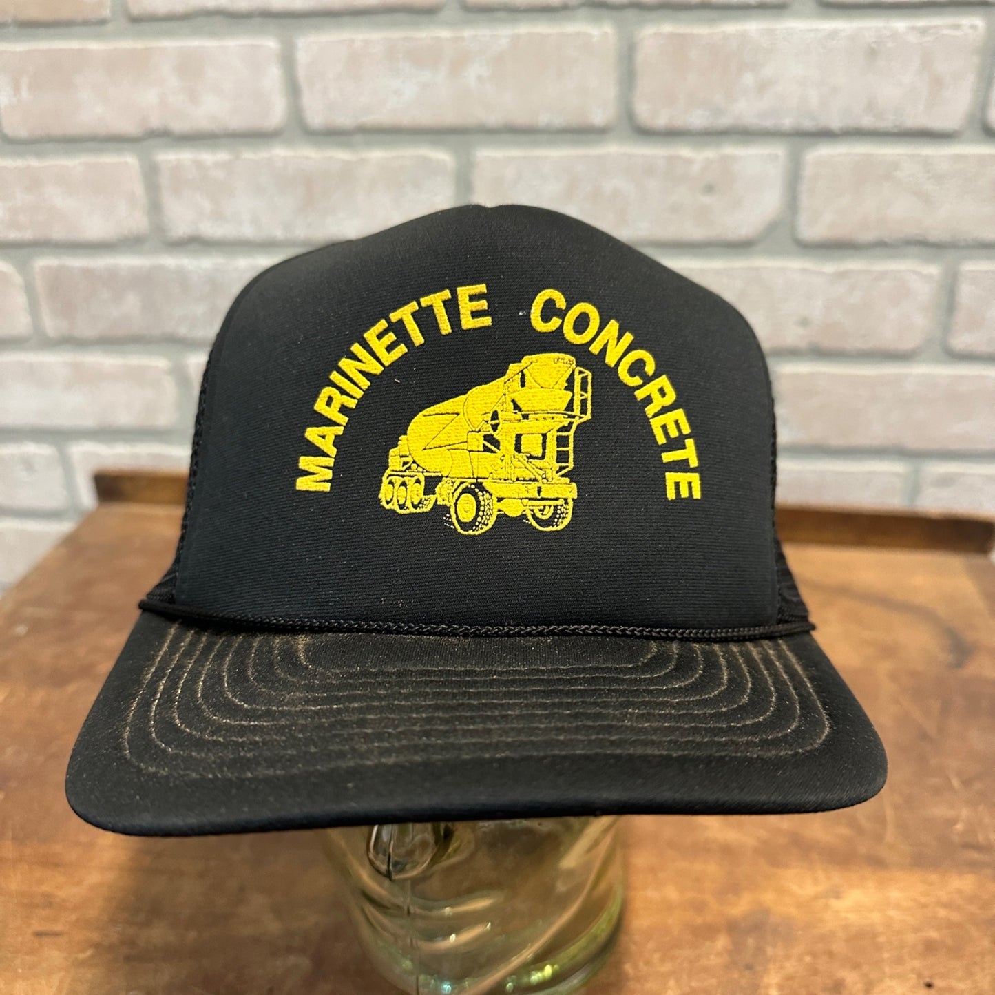 MARINETTE CONCRETE WISCONSIN BLACK CATAPILLAR COLORS  SNAPBACK HAT CONSTRUCTION