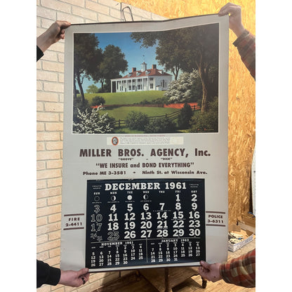 Vintage 1961 Miller Bros Insurance Agency Sheboygan Wis Advertising Poster