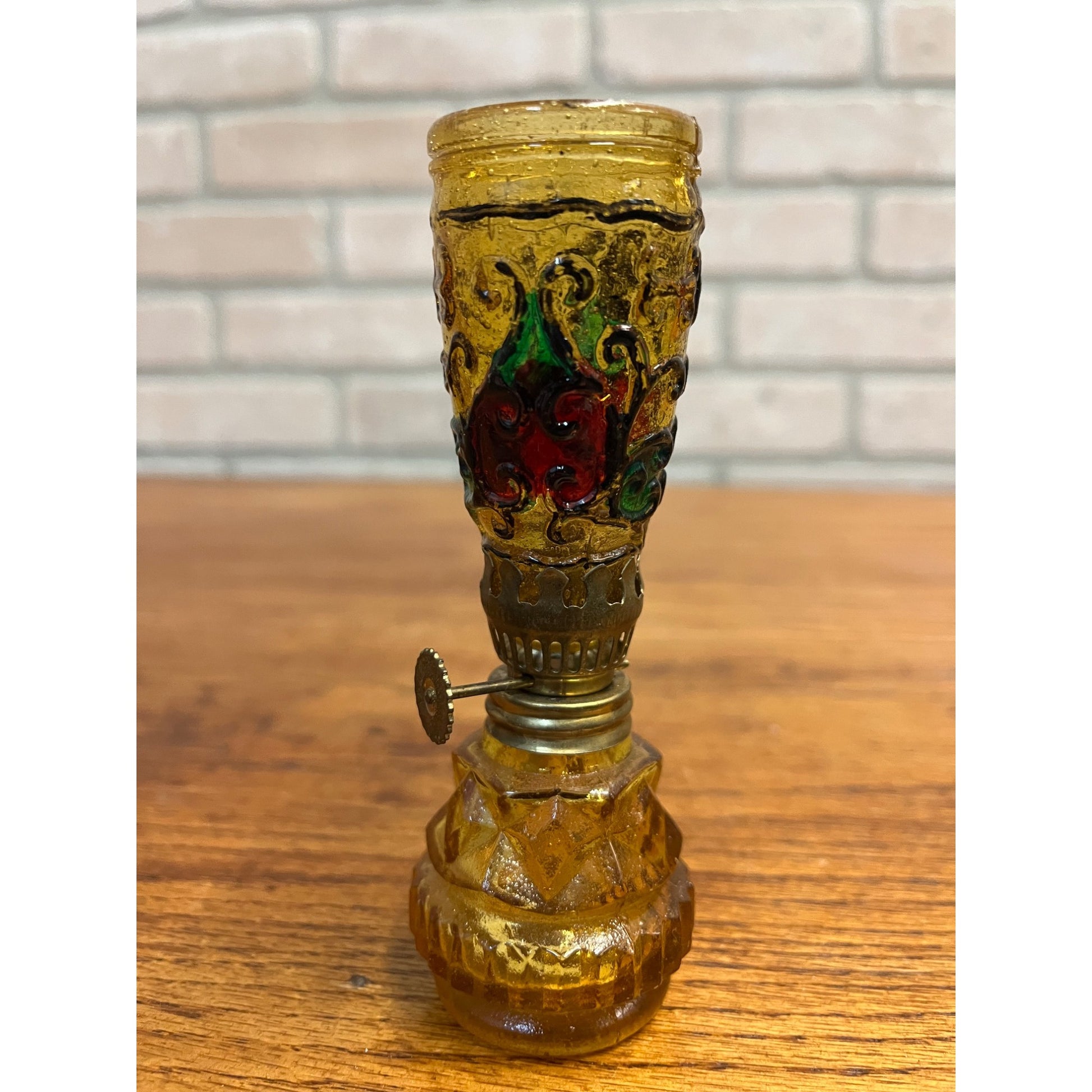 Vintage Oil Lamp 1970s Stained Glass Multi-Color Hong Kong Nursery