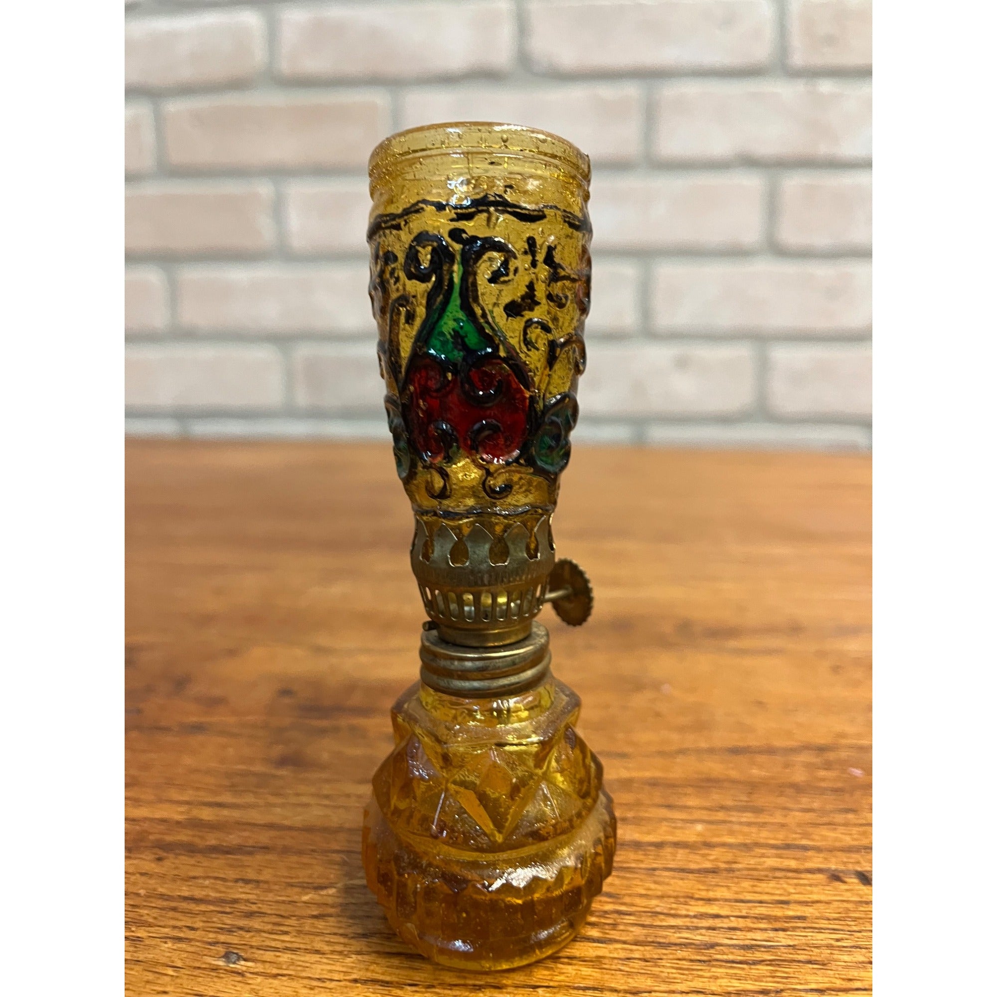 Vintage Oil Lamp 1970s Stained Glass Multi-Color Hong Kong Nursery