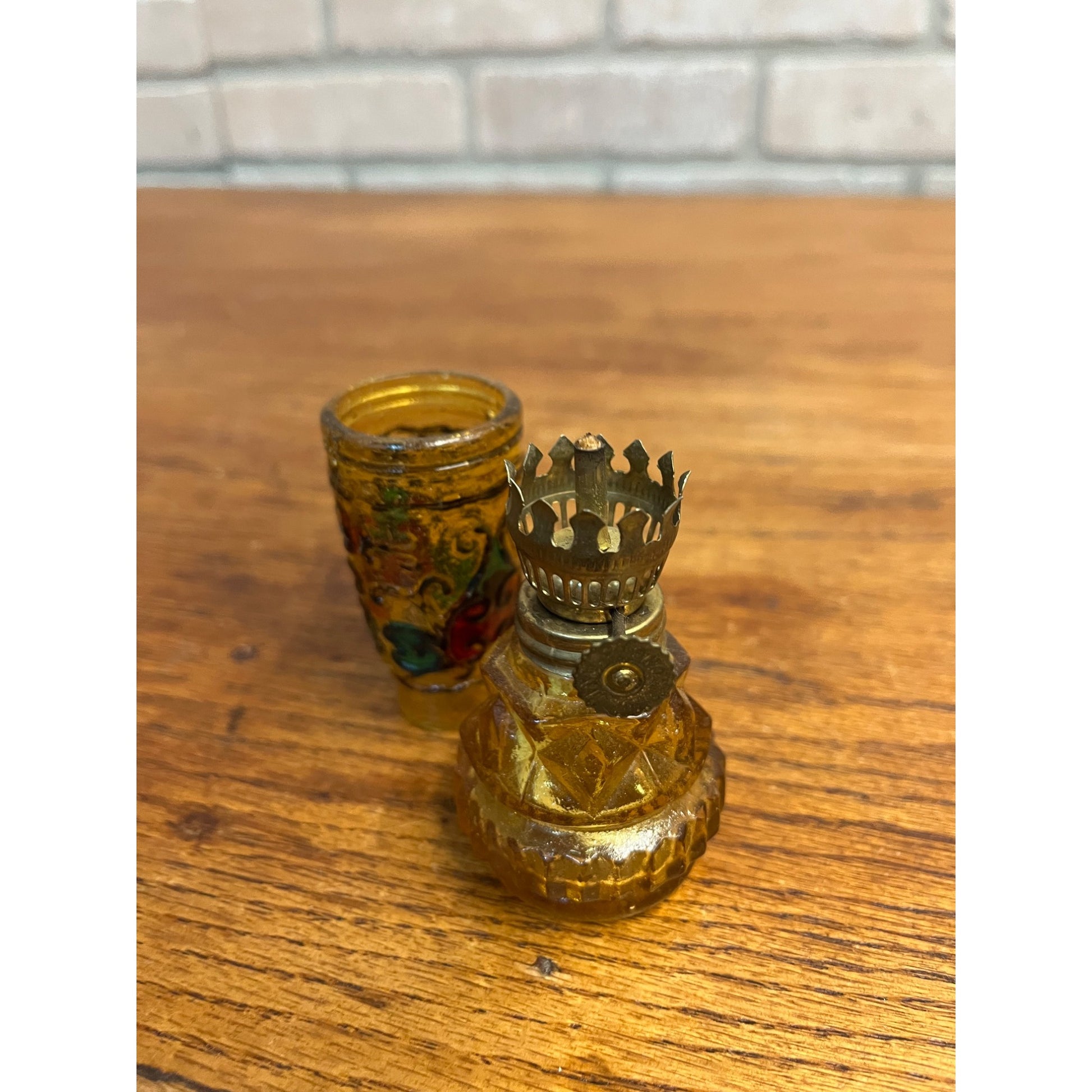 Vintage Oil Lamp 1970s Stained Glass Multi-Color Hong Kong Nursery