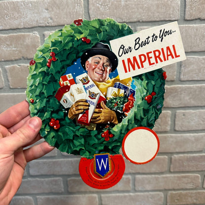 Vintage 1960s Imperial Whiskey Cardstock Litho Bottle Neck Advertising Sign Wreath