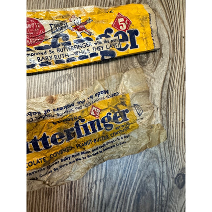 Vintage 1930s Butterfinger Curtiss Candy Co. Wax Wrappers One Cent / Five Cents