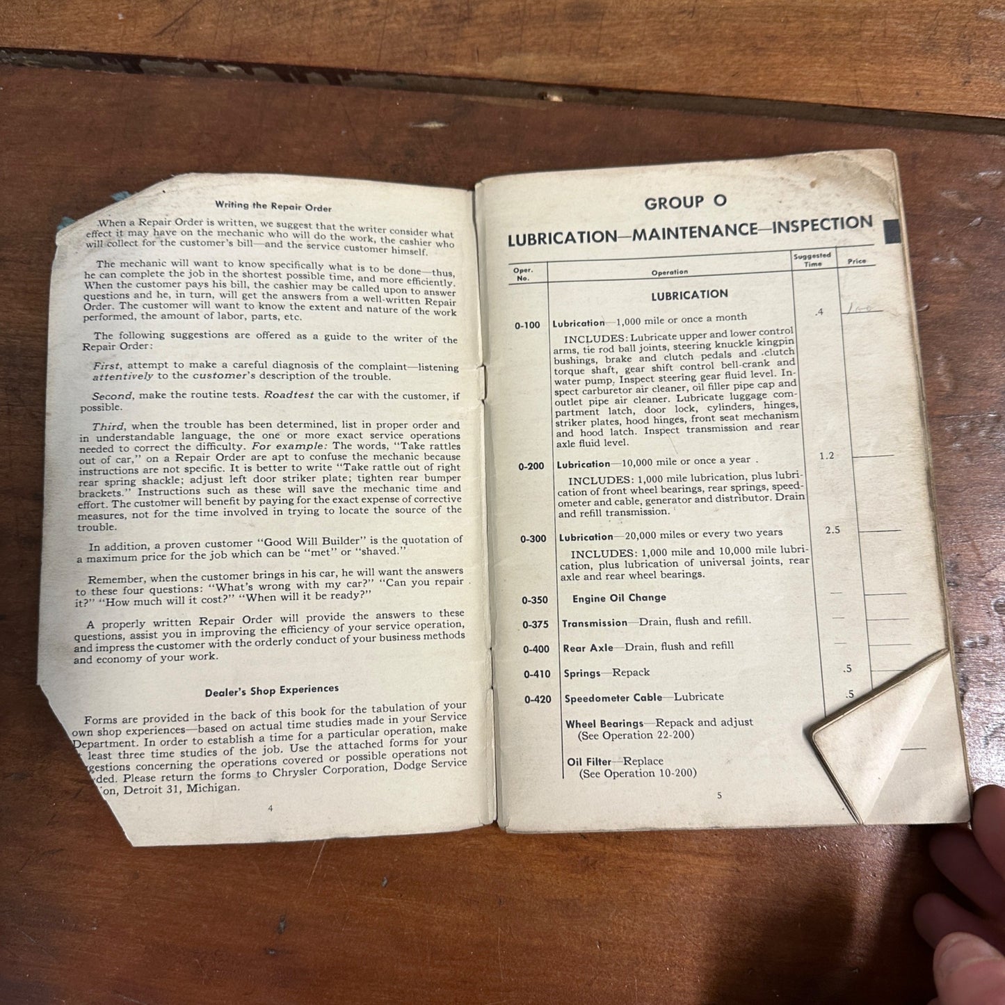 Vintage 1949 Dodge Passenger Car Service Operation Time Schedule Models D-24, D-29, D-30
