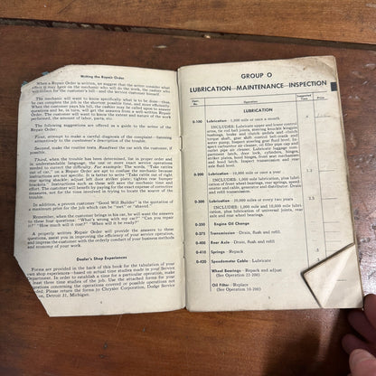 Vintage 1949 Dodge Passenger Car Service Operation Time Schedule Models D-24, D-29, D-30