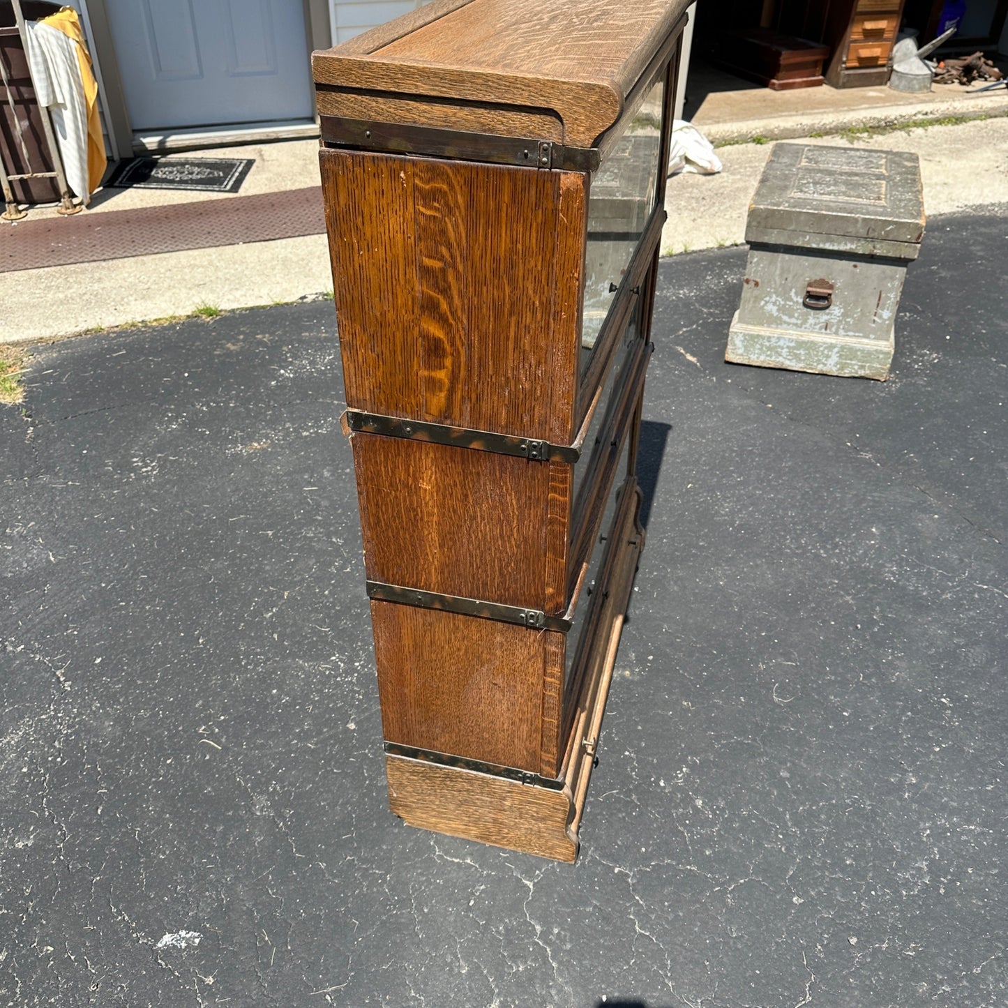 Vintage 3-Stack Macey Wooden Lawyer Barrister Bookcase Shelf w/ Glass Doors