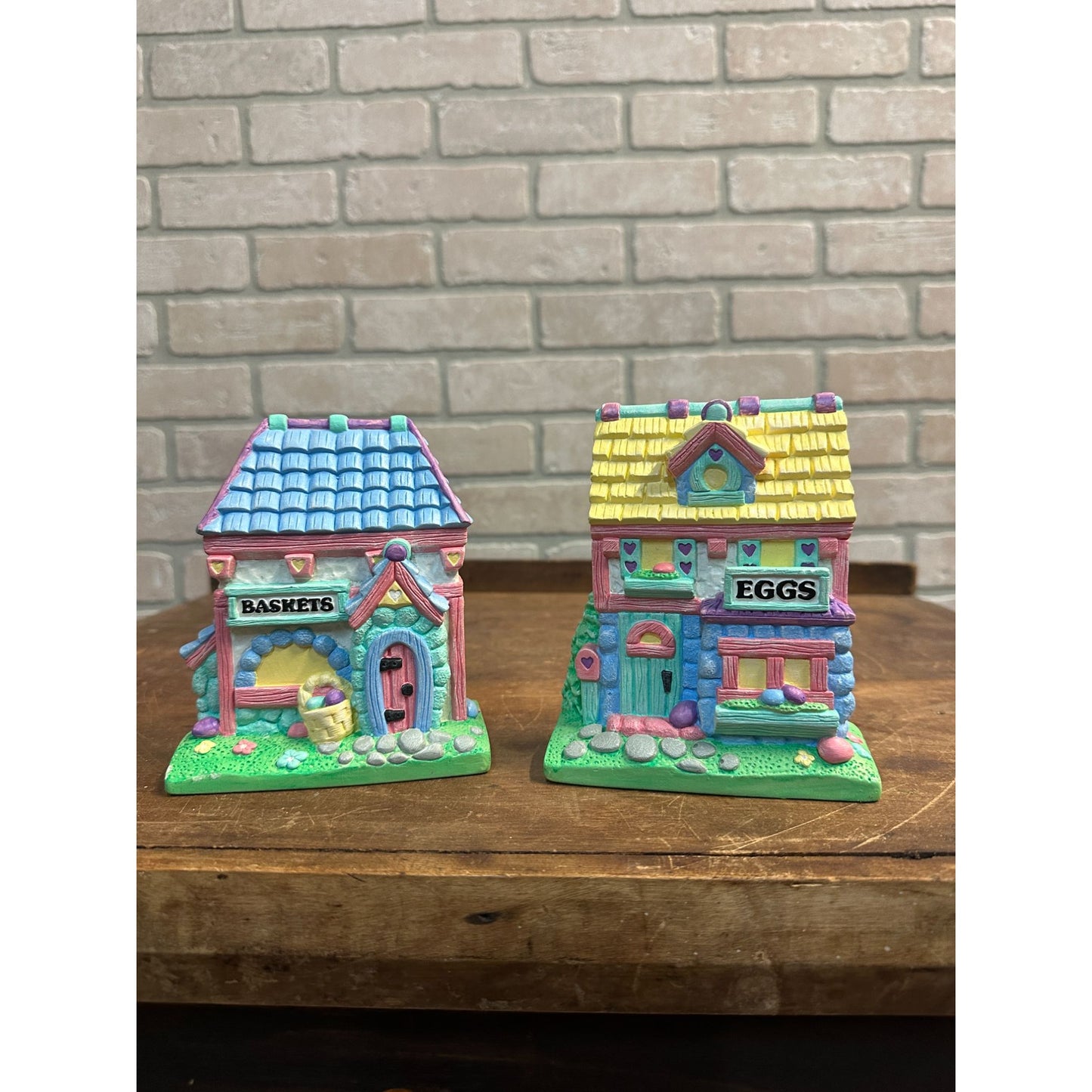 (2) 1993 Accents Unlimited Ceramic Easter Houses Eggs & Baskets