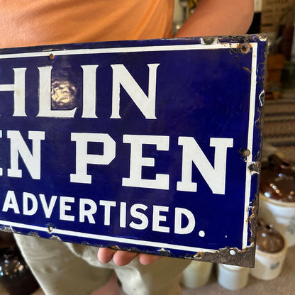 RARE Vintage 1920s Laughlin Fountain Pen Porcelain Advertising Sign