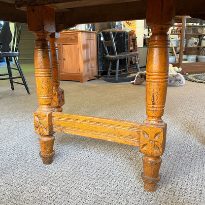 Antique Primitive Spoon Carved Wooden Dining Table Chippy Orange Paint