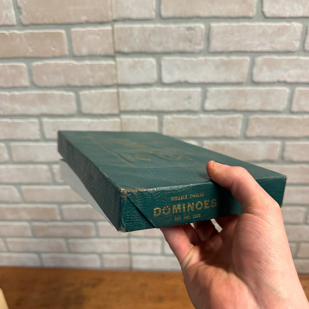 VINTAGE 1940’S DOUBLE NINE WOODEN DOMINOES - HALSAM BOX SET 920K WWII BONDS