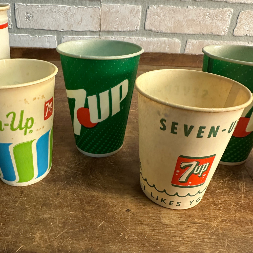 (6) Vintage 7up Paper Wax Sample Cups Soda It Likes You Retro