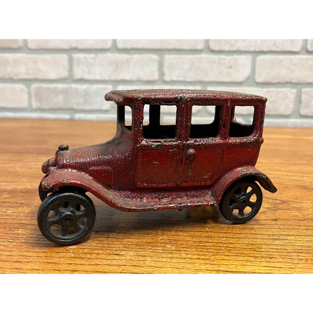Antique Arcade Cast Iron Ford Model T Automobile 4-Door Red Toy - Read