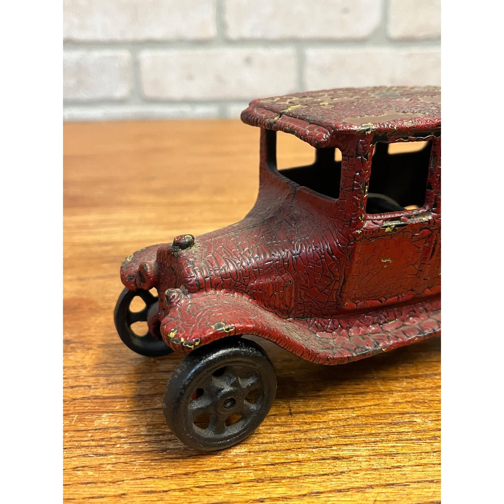 Antique Arcade Cast Iron Ford Model T Automobile 4-Door Red Toy - Read