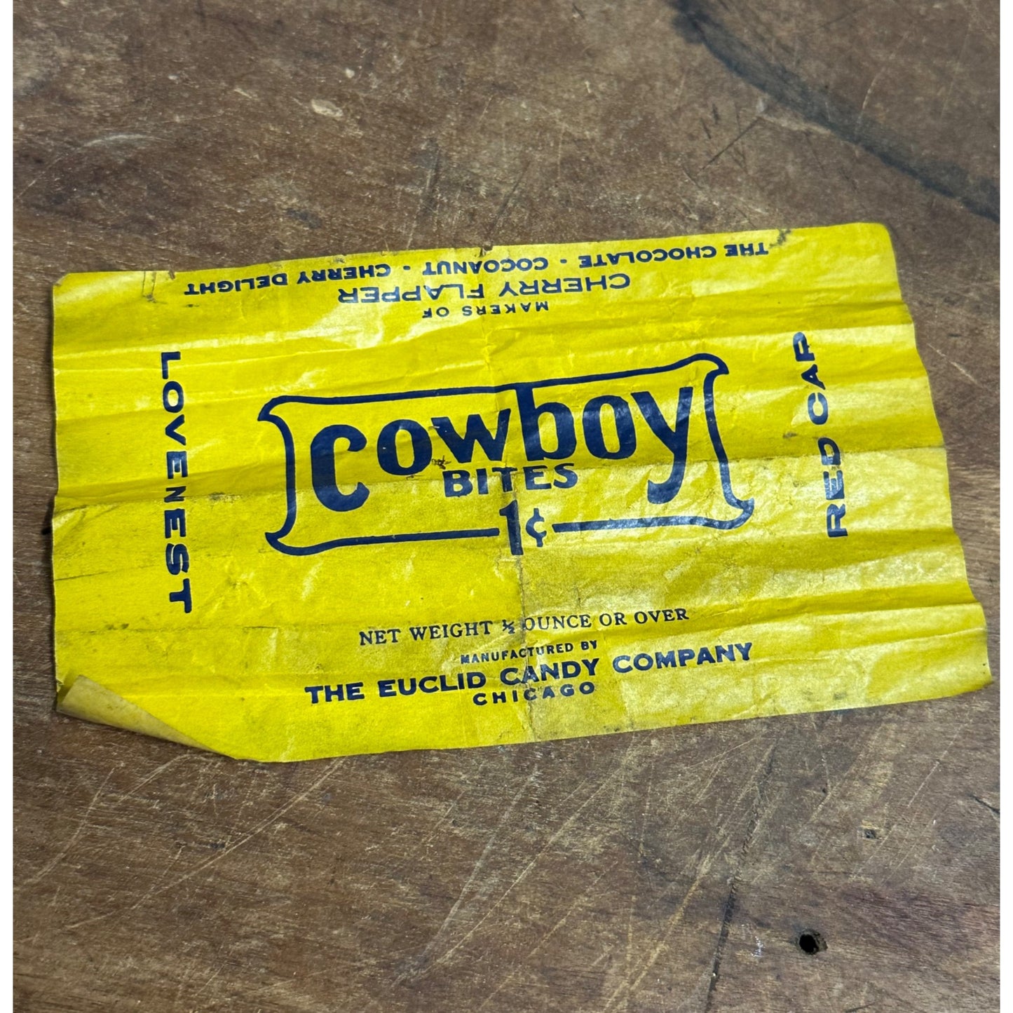 RARE Vintage 1930s Cowboy Bites - Euclid Candy Company - Wax Candy Wrapper Chicago