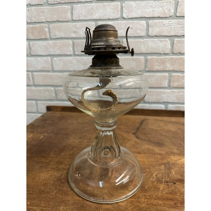 Antique 1900s Riverside 8-Panel Pedestal Oil Lamp Glass EAPG w/ Queen Anne 2 Burner