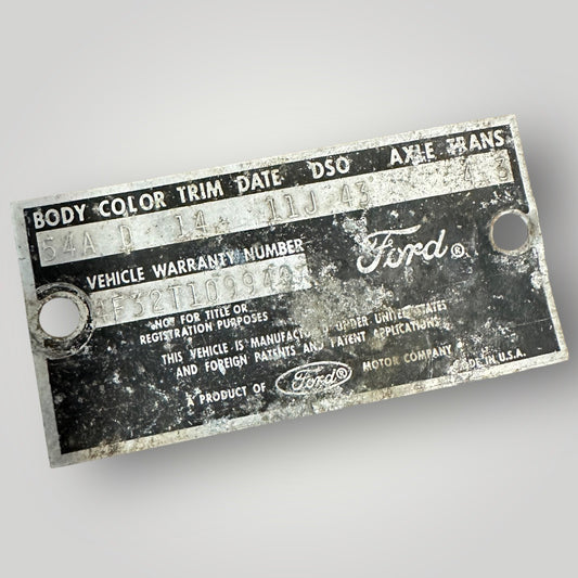 Vintage 1964 Ford Sedan Body Plate Identification Sign Tag Emblem Warranty