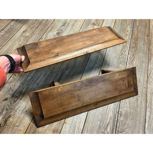 Vintage Mid Century MCM Wooden Beveled Edge 24" Wall Shelves Pair Shelf