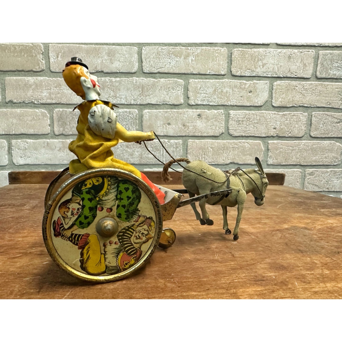 Vintage Lehmann Stubborn Donkey & Cart Circus Clown Windup Tin Litho Toy