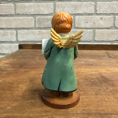 Vintage 1980s Christmas Caroler Angel 4" Hard Plastic Figure Blue Gown