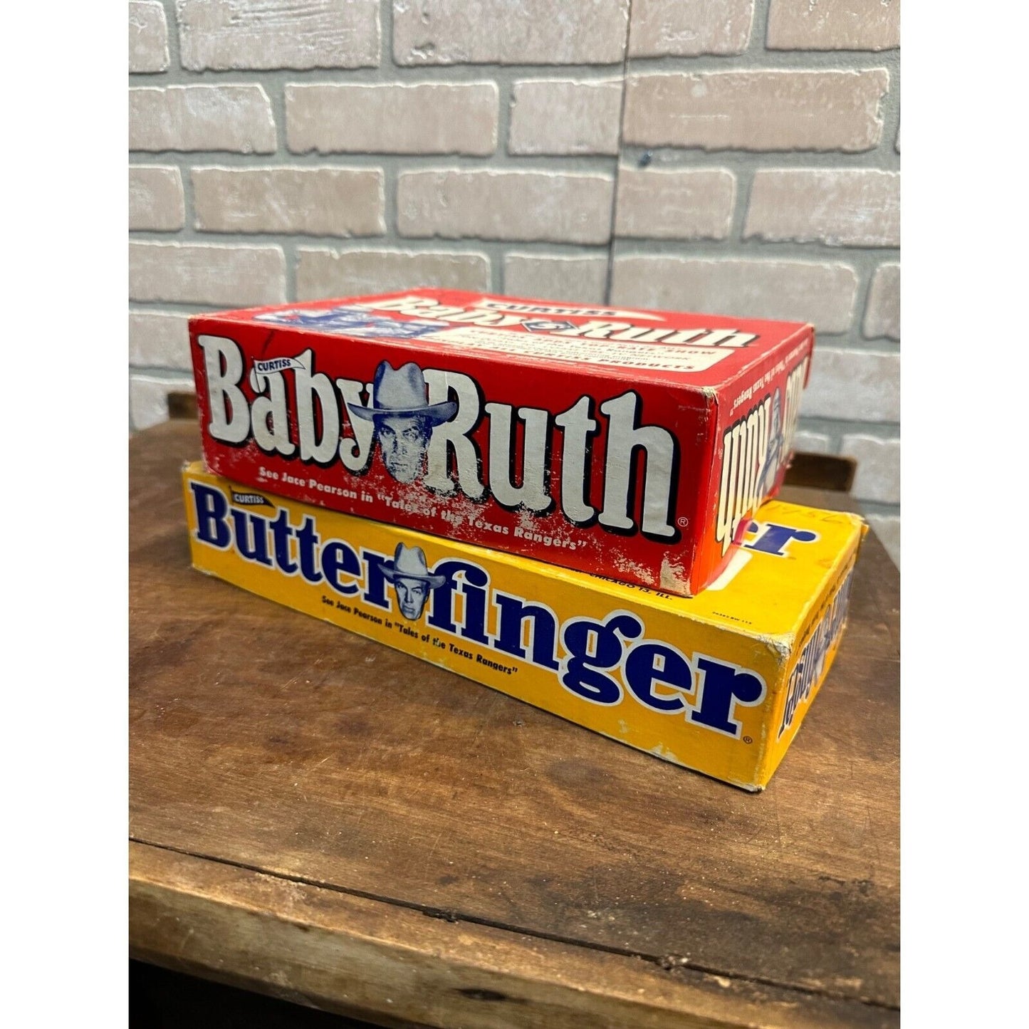 Vintage 1950s Curtiss Baby Ruth & Butterfinger Candy Boxes TV Show Texas Rangers