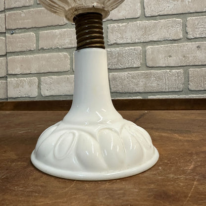 Antique 1800s EAPG Civil War Era Milk Glass Pedestal Oil Kerosene Lamp