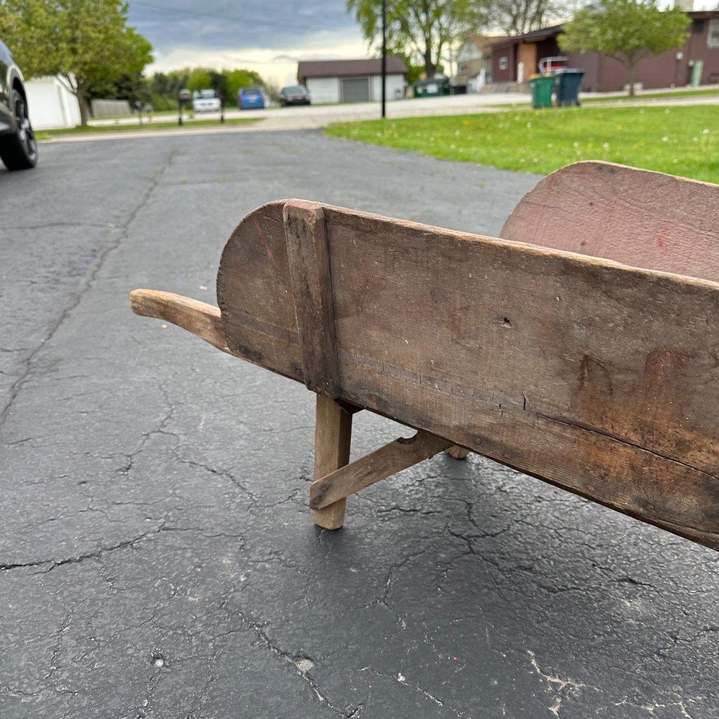 Small Primitive Wooden Red Child's Wheelbarrow Rustic Garden Decor