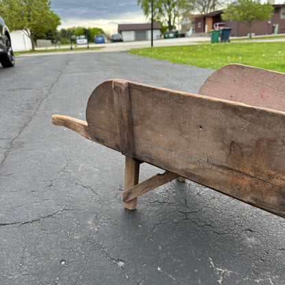 Small Primitive Wooden Red Child's Wheelbarrow Rustic Garden Decor