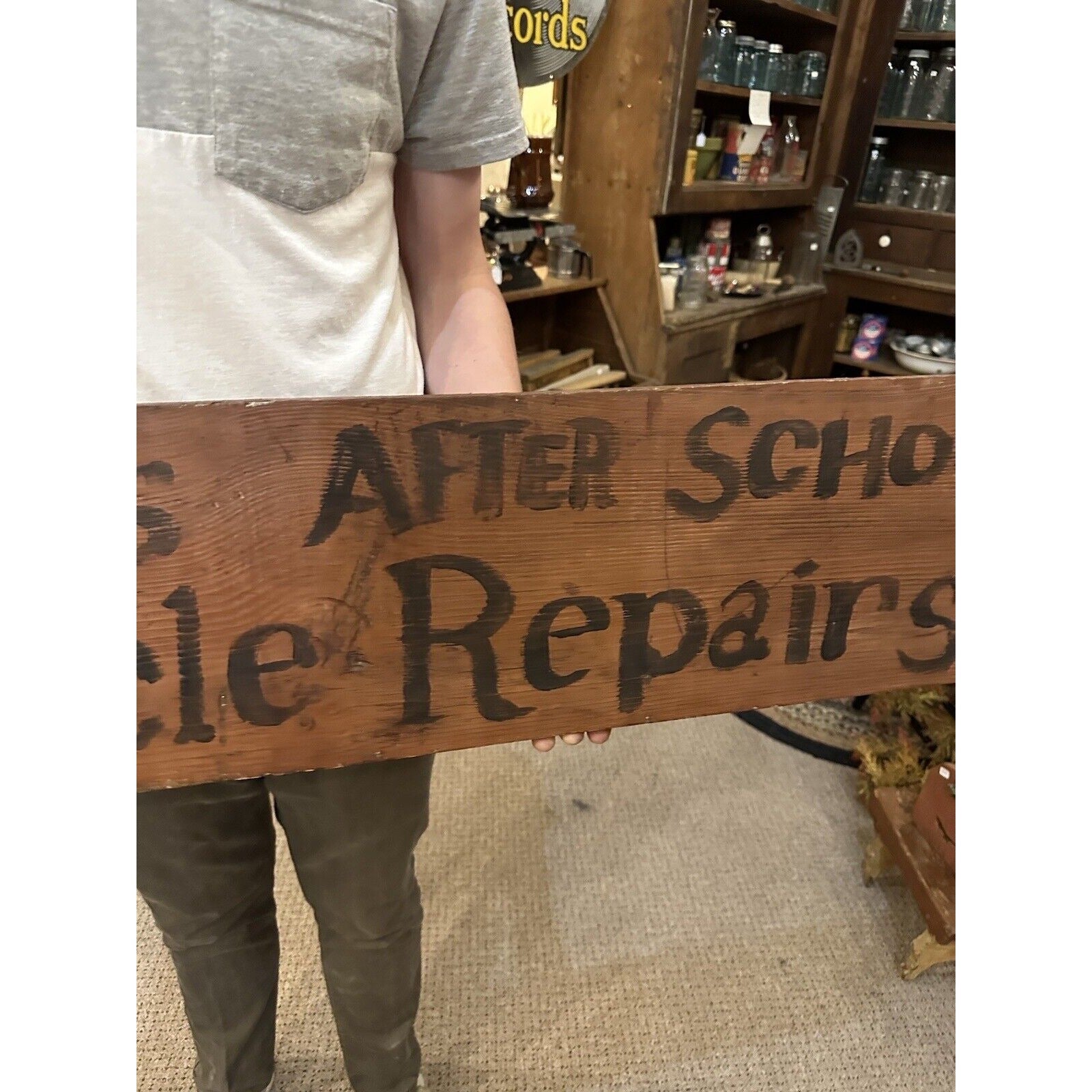 Vintage 1950s Joey's After School Bicycle Repairs Wooden Trade Advertising Sign