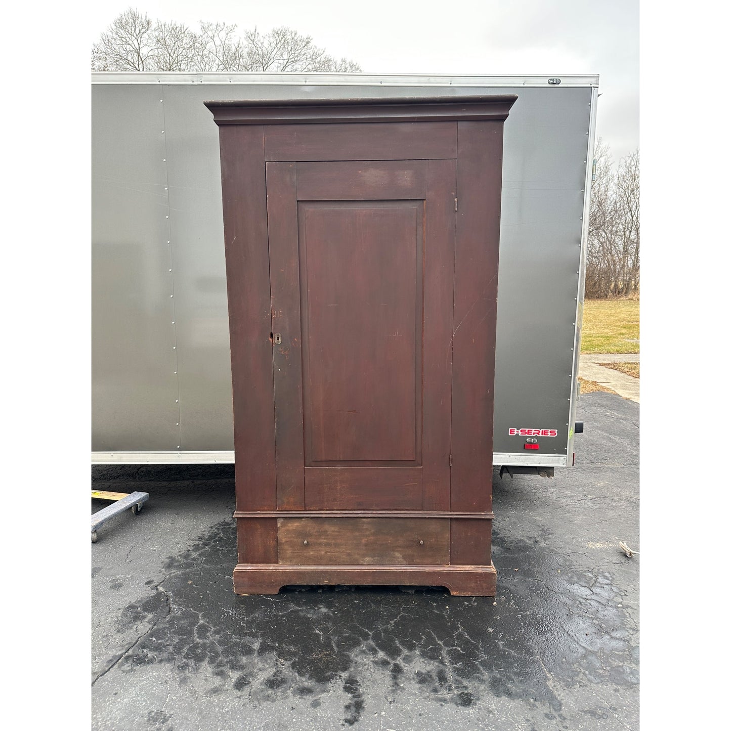 Antique Primitive Tall Wooden Wardrobe Armoire Cabinet Original Paint