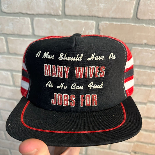 RED THREE STRIPE MAN HAS MANY WIVES FUNNY RETRO SNAPBACK HAT