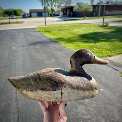 Vintage Gus Nelow Hen Mallard Duck Decoy Wooden Wisconsin