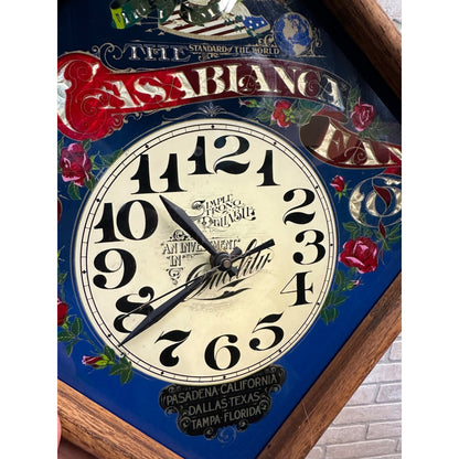 VINTAGE 1980'S CASABLANCA FAN CO WALL CLOCK 11.5" SQUARE OAK WOOD FRAME ADVERTISING