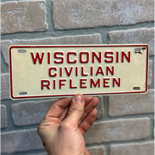 RARE Vintage c1930s Wisconsin Civilian Rifleman License Plate Sign