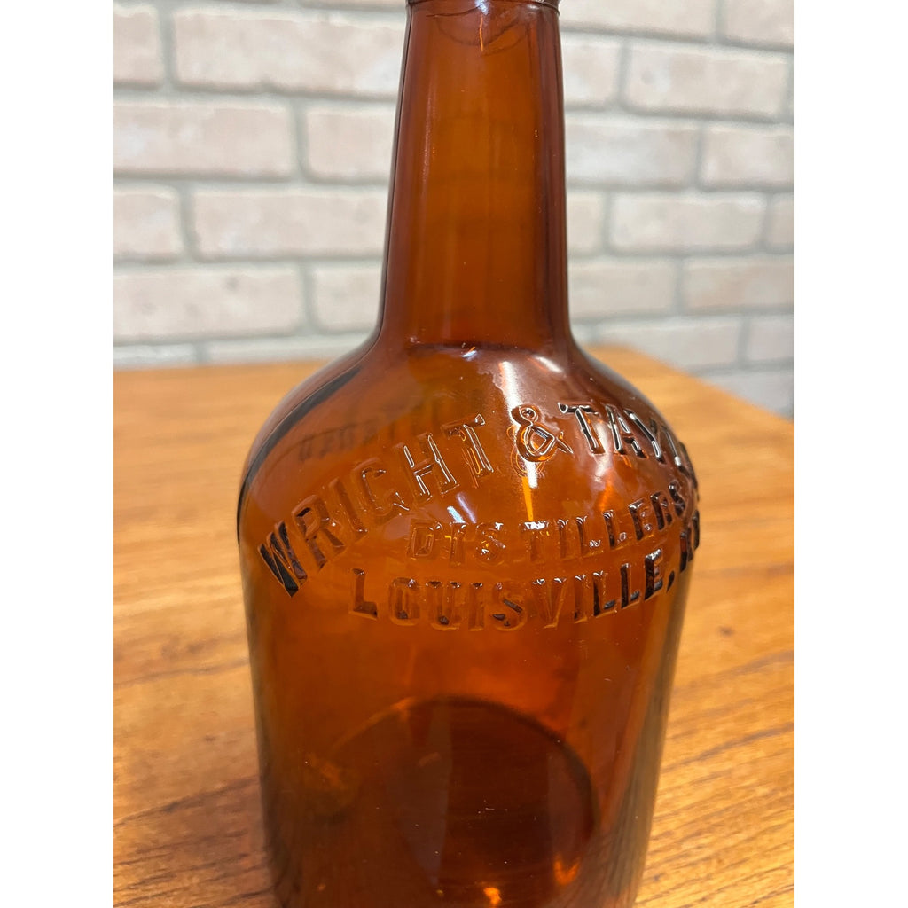 Antique Amber Glass Whiskey Bottle From Wright & Taylor Distillers Early 1900s