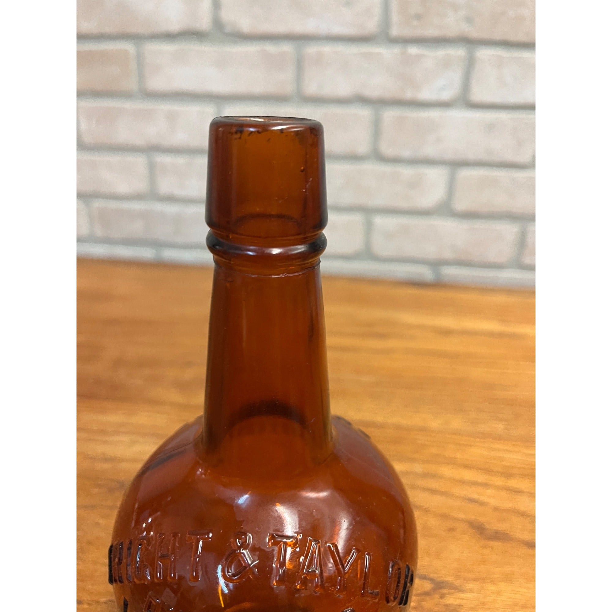Antique Amber Glass Whiskey Bottle From Wright & Taylor Distillers Early 1900s