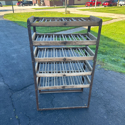 Antique Industrial Rustic Factory Shelf Rack Steampunk Wooden Metal Factory