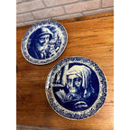 Vintage Blue Delft Boch Belgium La Louviere Plate Old Lady & Sea Captain 11.5"