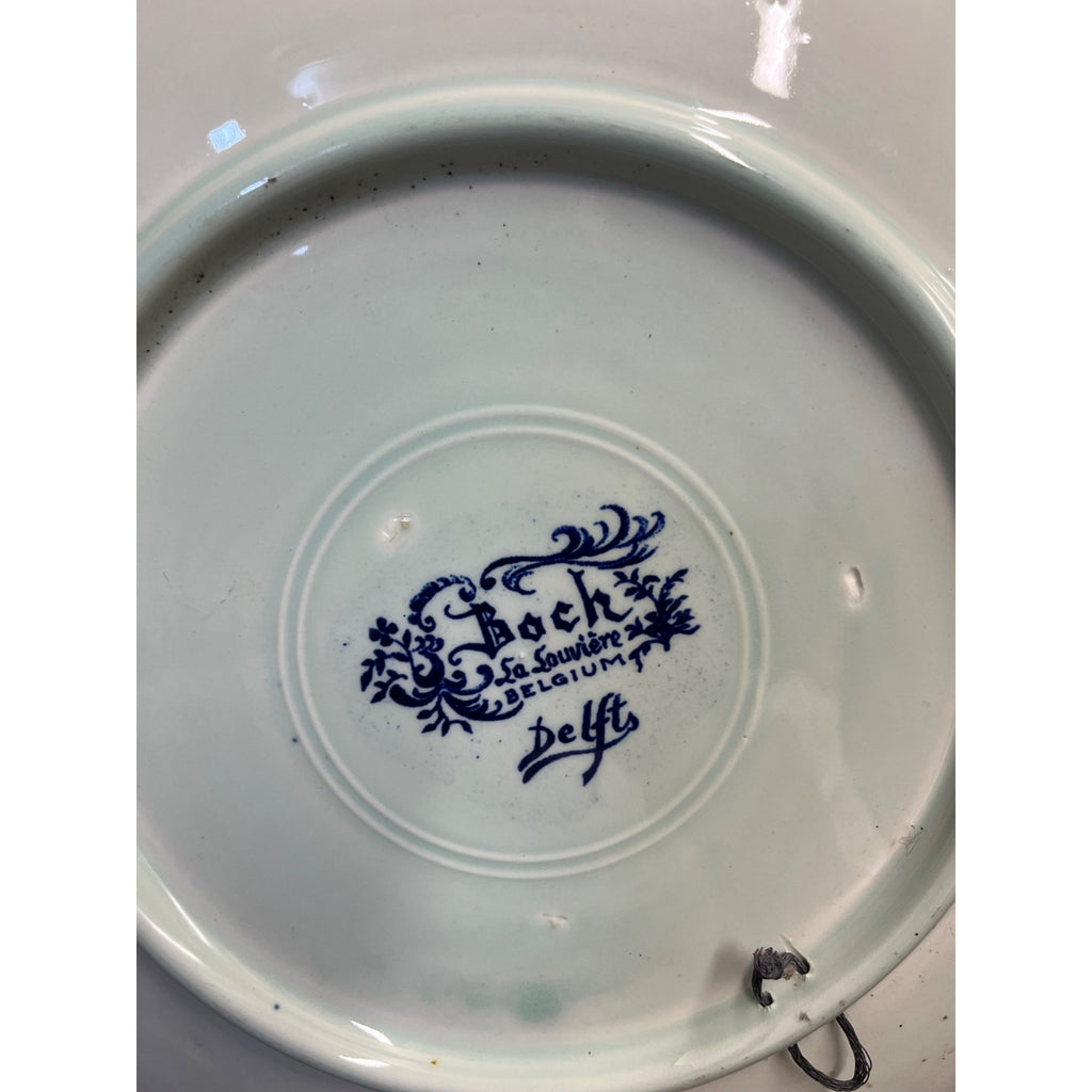 Vintage Blue Delft Boch Belgium La Louviere Plate Old Lady & Sea Captain 11.5"