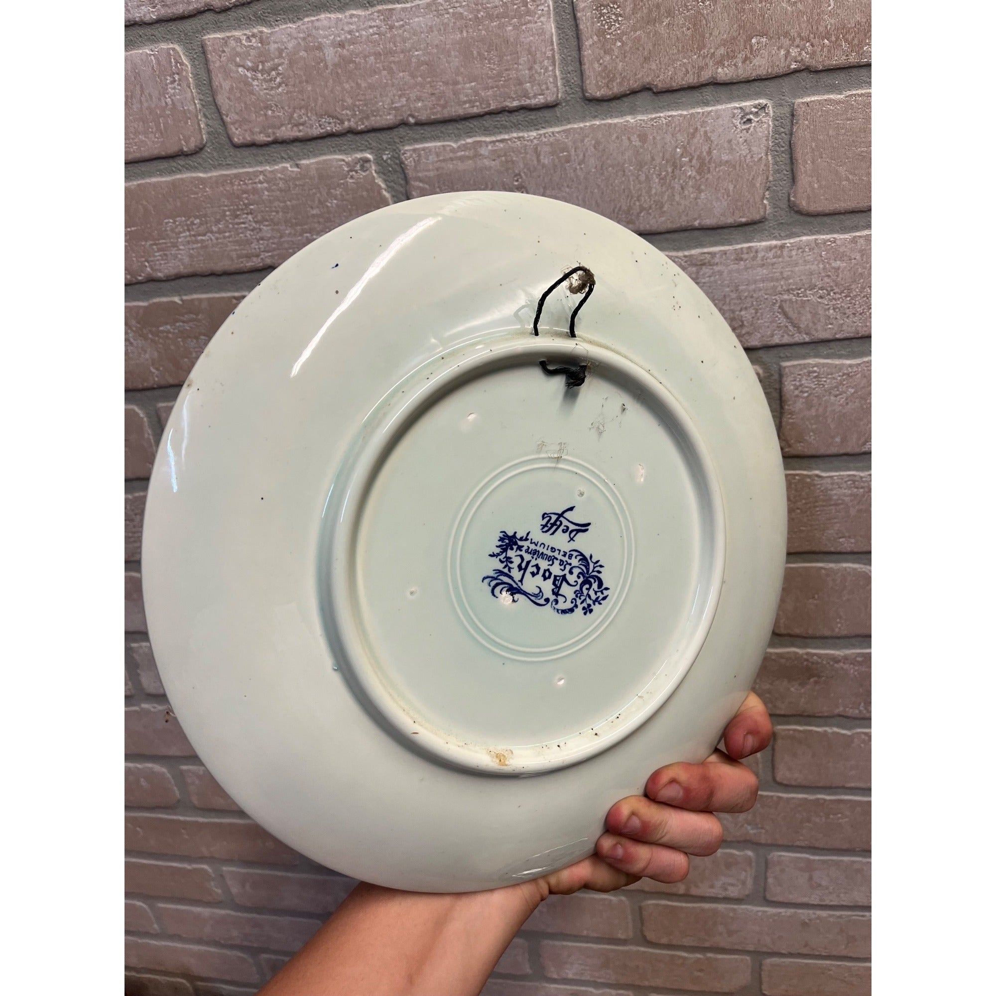 Vintage Blue Delft Boch Belgium La Louviere Plate Old Lady & Sea Captain 11.5"