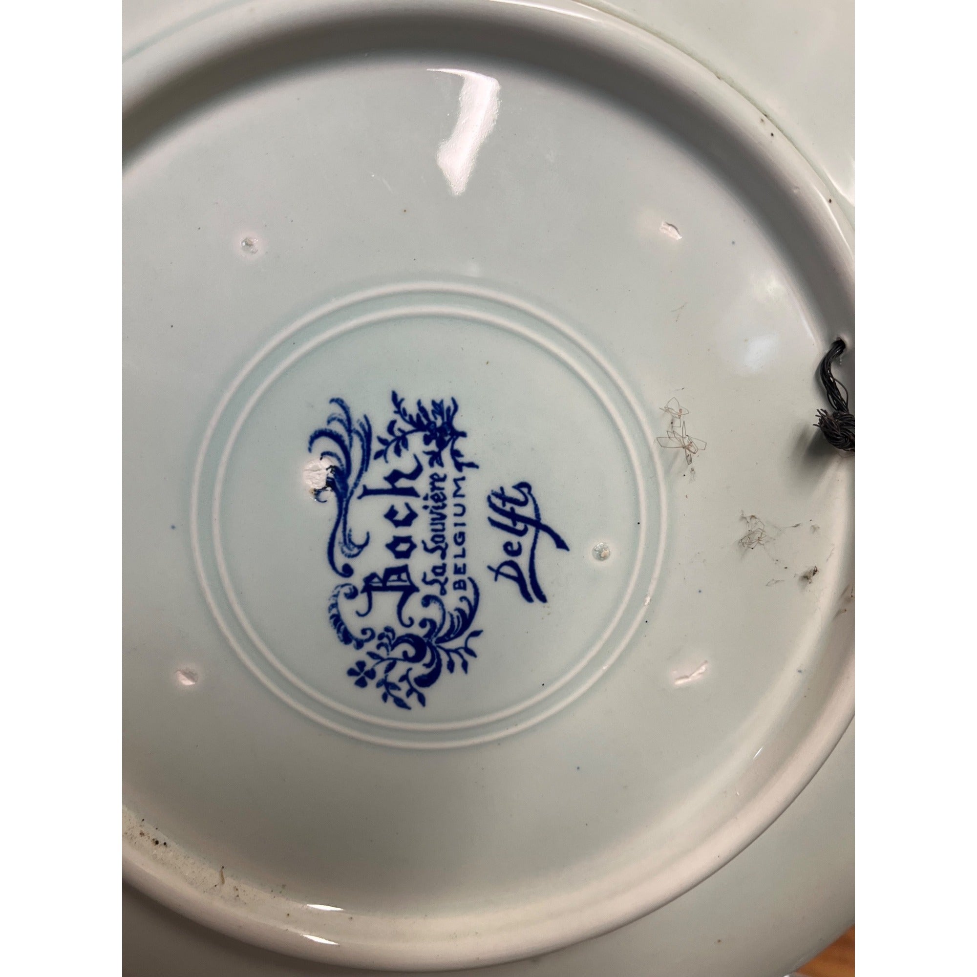 Vintage Blue Delft Boch Belgium La Louviere Plate Old Lady & Sea Captain 11.5"