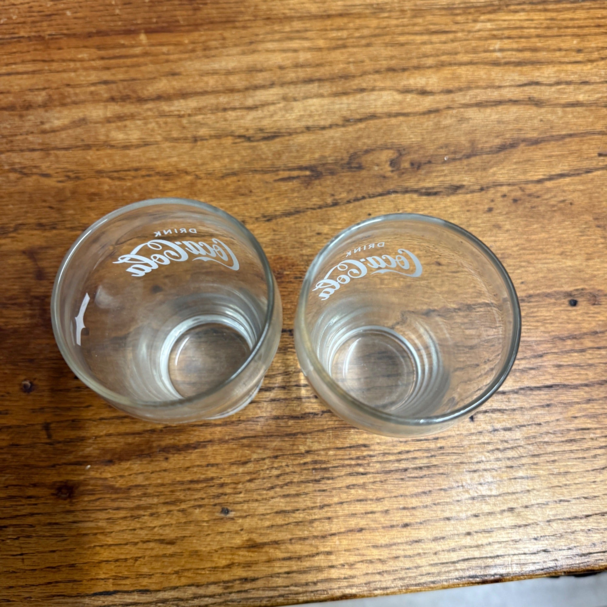 Pair Vintage Drink Coca Cola Enjoy Coke Soda Fountain Glass Advertising