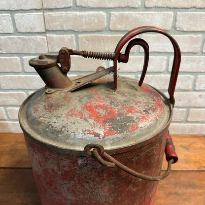 VINTAGE 1920S PROTECTION GAS SAFETY CAN GEO W DIENER RED ANTIQUE 5 GALLON