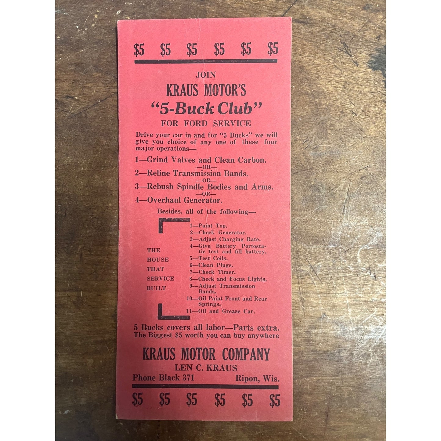 Vintage Kraus Motors Advertising Ripon Wis Ford Service Advertising