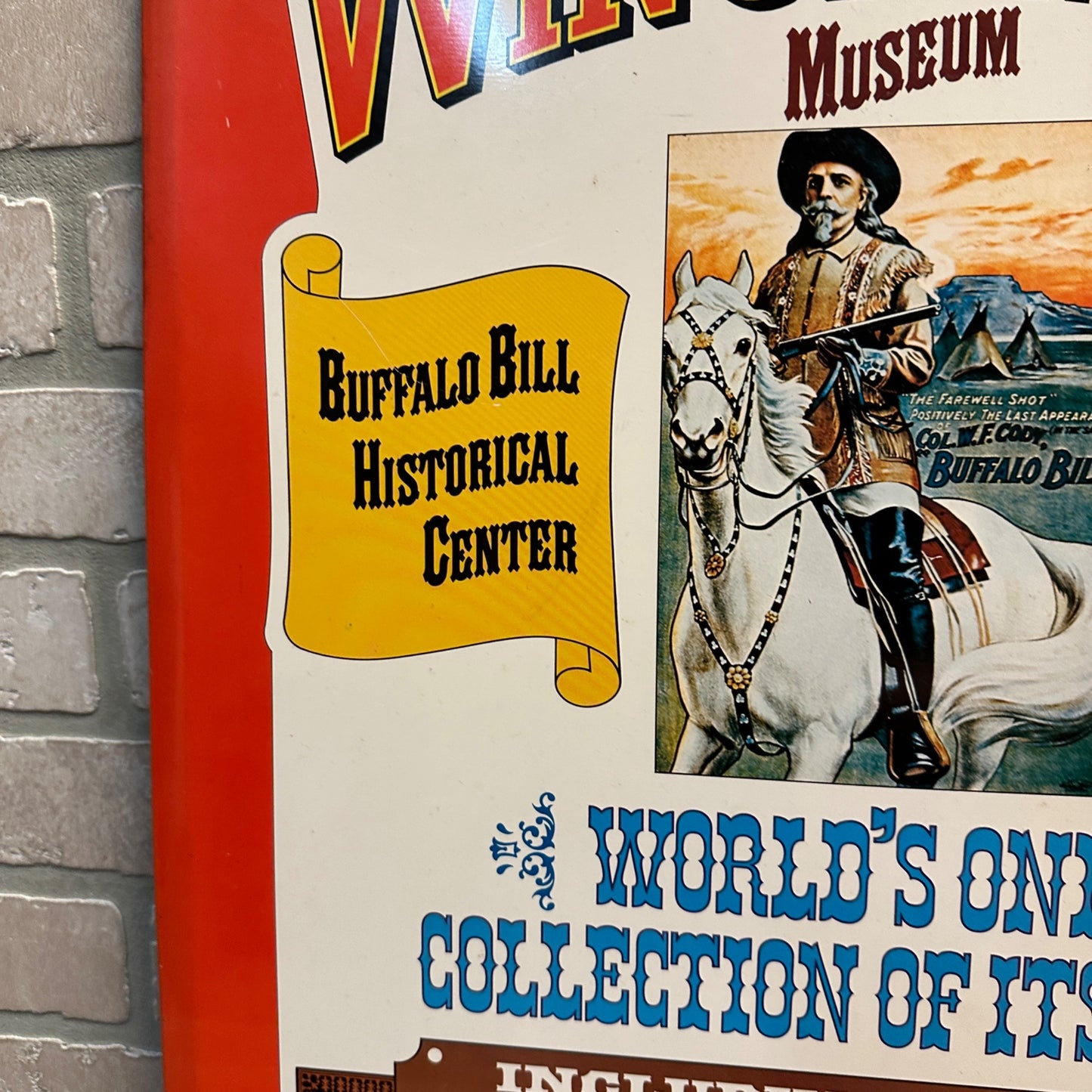 VINTAGE 1976 WINCHESTER GUN COLLECTION CODY WY MUSEUM METAL ADVERTISEMENT SIGN