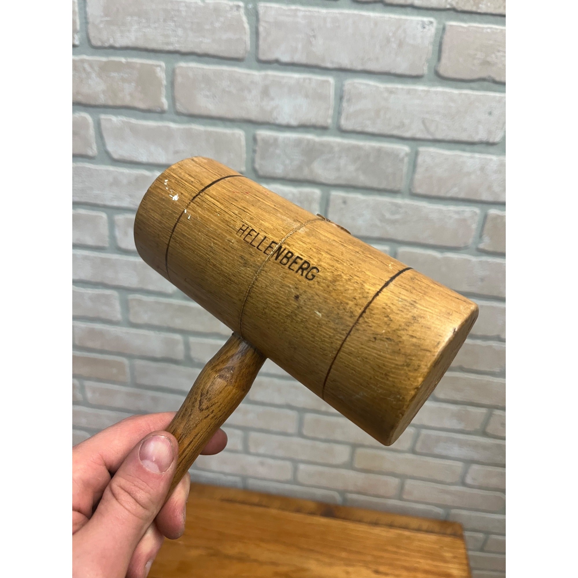 Vintage Large Hellenberg Wooden Kitchen Mallet Hammer Tool Decor