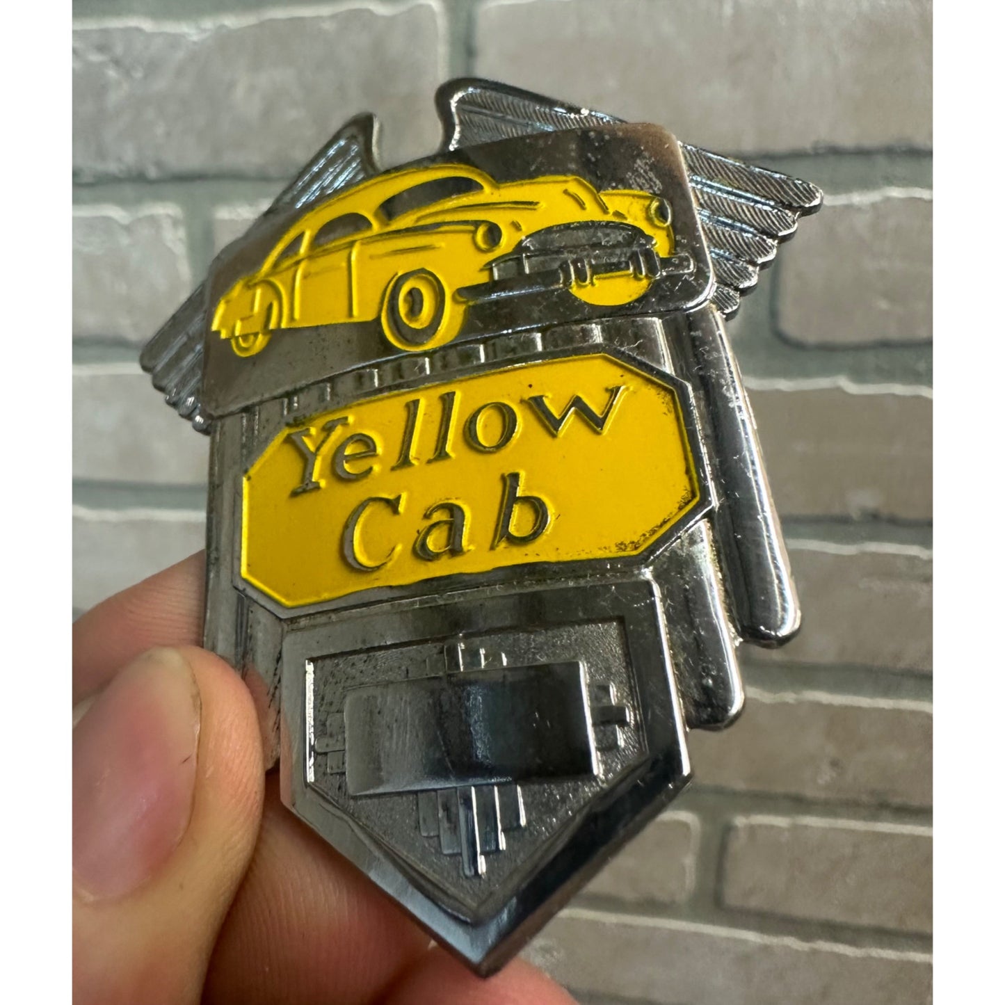 Early Vintage 1930s/40s Enamel Yellow Cab Taxi Driver Pin Badge Emblem