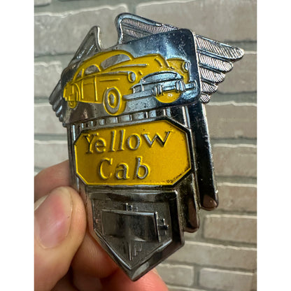 Early Vintage 1930s/40s Enamel Yellow Cab Taxi Driver Pin Badge Emblem