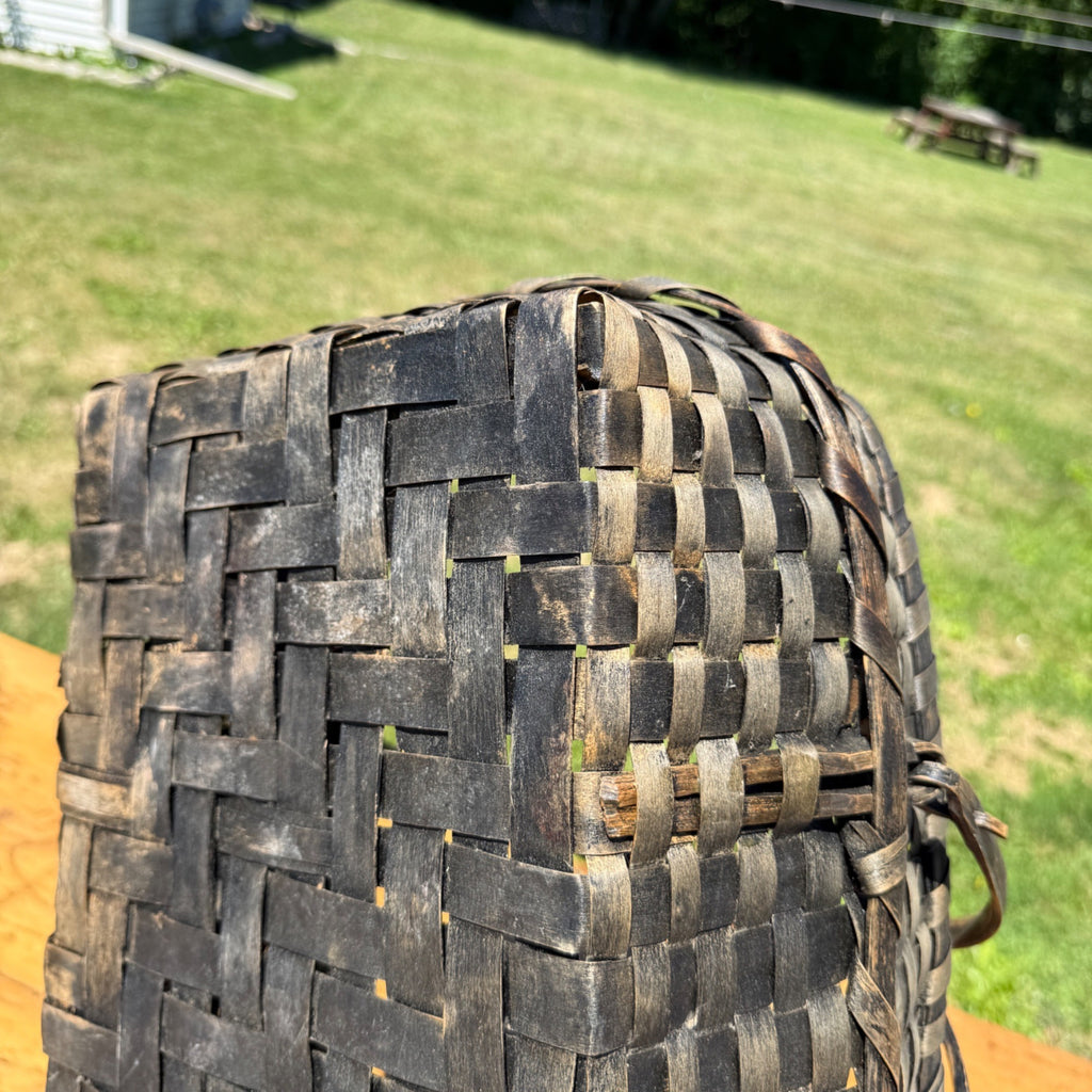 Primitive Oak Splint Gathering Basket Double Swing Handle Farmhouse Market Basket