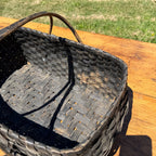 Primitive Oak Splint Gathering Basket Double Swing Handle Farmhouse Market Basket