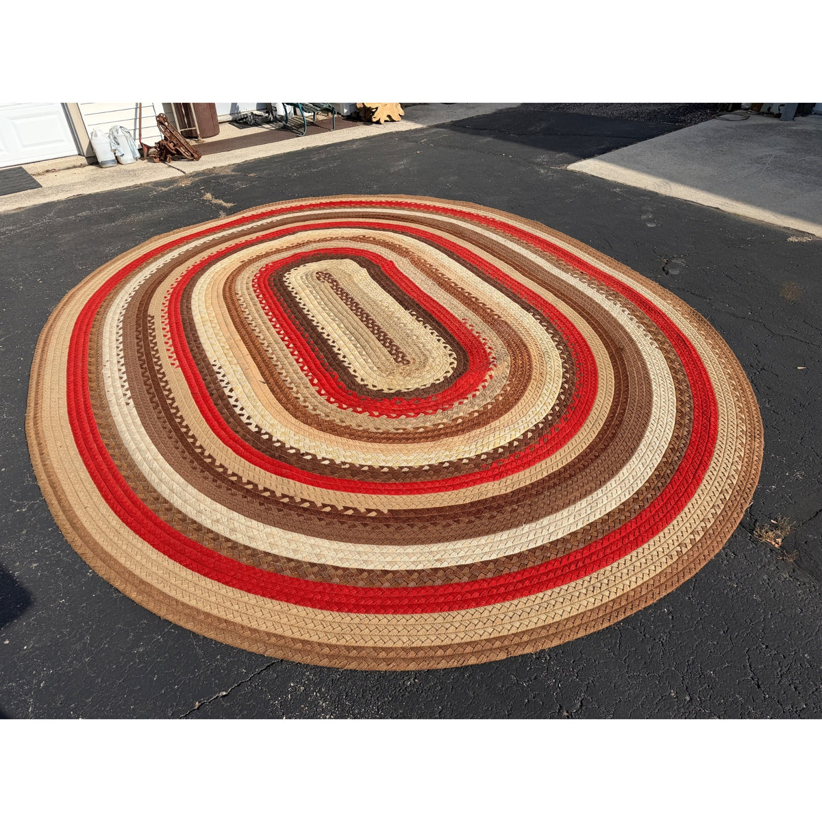 Antique Large Handmade Primitive Braided Area Floor Rug 11' x 14' Primitive Farmhouse